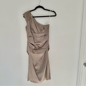 Melanie Lyne one shoulder metallic grey dress